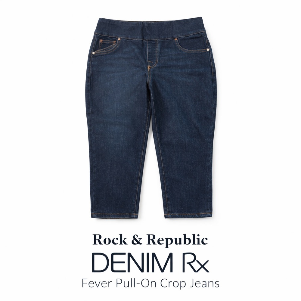 Rock & Republic Denim Rx Fever Pull-On‎ Crop Jeans 16 Dark Wash Slimming Stretch